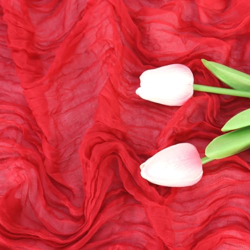 ROMANKAS Red Cheesecloth Table Runner 2 Packs 10FT Cotton Gauze Table Runners 35x120 Inch Sheer Cheese Cloth Table Cover Gauze Table Runner Romantic Runners for Wedding Party Table Decorations