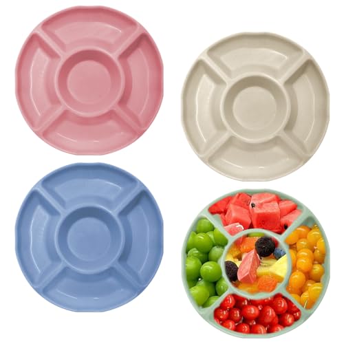 GYSRXS 4 Pièces Plateaux à Compartiments en Plastique Assiette Snack con 5 Compartiments Assiette à Collation pour Snacks Apéritifs Noix Fruits(4 couleurs)