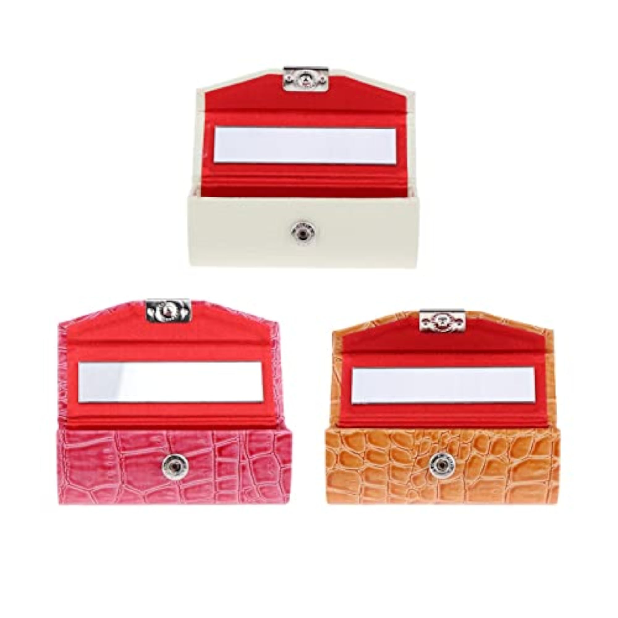 3x Lipstick Case Rose Red, White, and Orange Storage Box