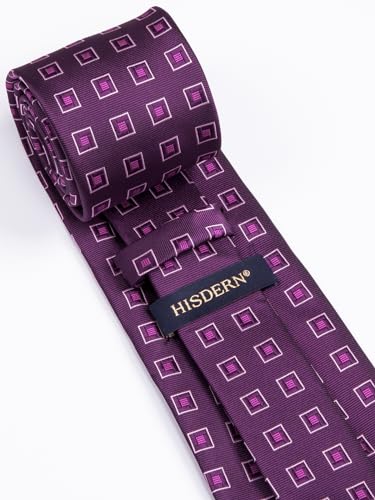 Image of HISDERN Ties for Men Formal Business Plaid Checked Mens Ties and Pocket Square Set Classic Wedding Necktie Handkerchief