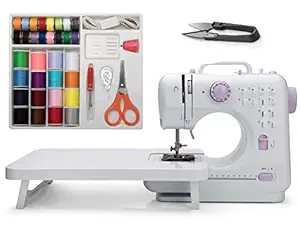 Mini Sewing Machine by Phildim (Including Extension Table and Sewing Supplies Set) - Small Electric Overlock Sewing Machines with 2 Speed 12 Built-in Stitch Patterns PD-005-A8