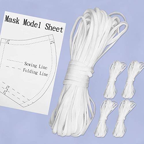 50 Yards Elastic Mask Strap String 1/5 inch, White Flat Thin Cord Securing