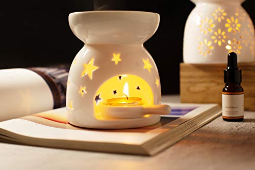 Bochee Bruleur Bougie en Céramique avec Coffret Cadeau, Brûleur Tartelette, Motif étoiles, Aromathérapie, Brûleur Huile Essentielle avec Porte-Bougie, pour Décoration Maison, Méditation, Idée Cadeau - Image 6