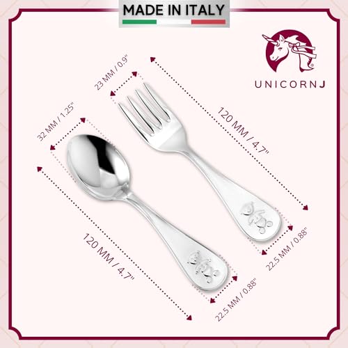sterling silver baby spoon fork set teddy bear design personalized engravable  complete with gift box  keepsake gift for baby  made in italy