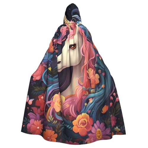 BYPPJGH Capa con capucha de Halloween para adultos, unicornio de dibujos animados con flores, capa de longitud completa, disfraz de Halloween, Navidad, cosplay, para hombres y mujeres
