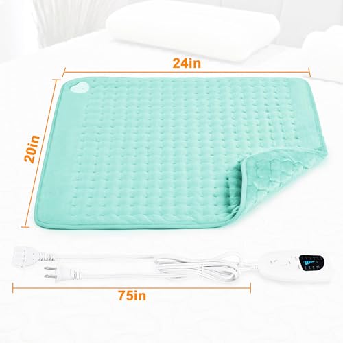Image of Deepsoon Heating Pad,Electric Heating Pads for Back,Neck,Moist Heating Pad for Abdomen Shoulder Knee Legs,Dry /Moist Heat&Auto Shut Off,Mother's Day Birthday for Men and Women,Light Green,24x20 Inch