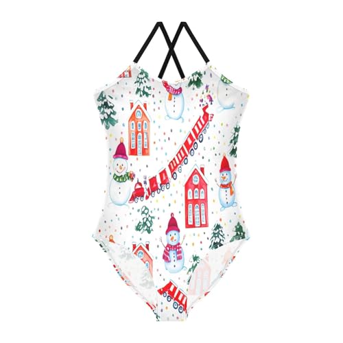 Kids Swim Suits 3-10 Y Beach Swimsuit, Cute Snowman House White