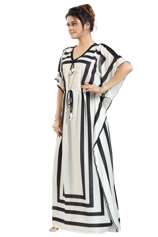 Image of Women's- Kaftan /Nighty /Maxi /Gown /Nightdress /Nightwear Serena Fabric- V-Neck Floral Print