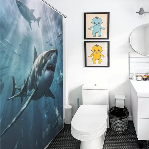 Rideau de douche requin imperméable anti-éclaboussures lavable en machine 92x183cm - 3