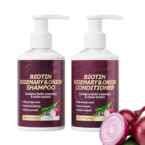 Onion Biotin Rosemary Shampoo And Conditioner, Crecimiento Cabello Champú Y Acondicionador Kit, Hidratación Limpieza Cebollas Biotina Champús Crecimiento Cabello, Más Grueso Nutrición Romero Champú