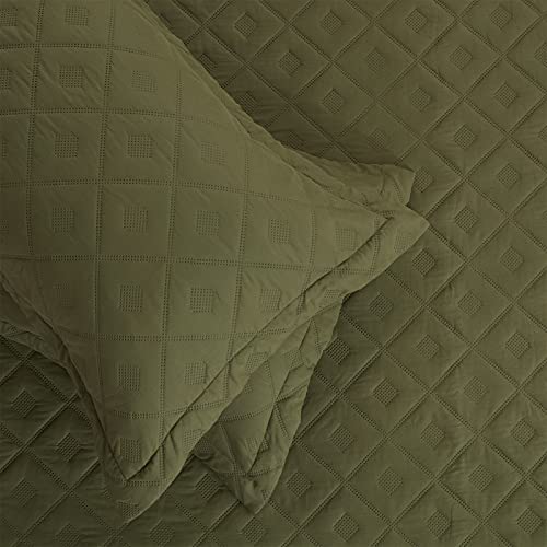Sunstyle Home Twin Size Quilt Olive Green 2 Pieces - Lightweight Summer Quilt Set Twin - Down-Alternative Quilt - Soft Bedspread Coverlet Bedding Set For All Season(1 Quilt, 1 Pillow Sham) #TOP5