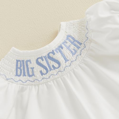 Big Sister Smocked Dress Toddler Little Girls Puff Short Sleeve Letters Embroidery Bishop Dress4