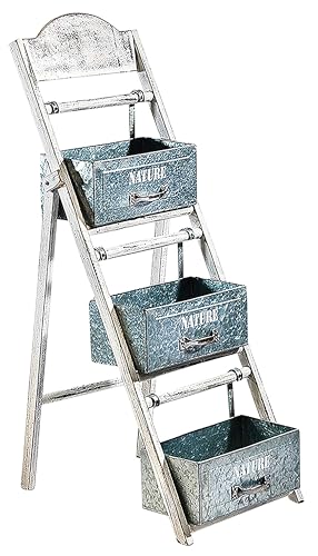 Kobolo Blumenleiter Blumentreppe - DREI Etagen Schubladen - Vintage - Weiß...