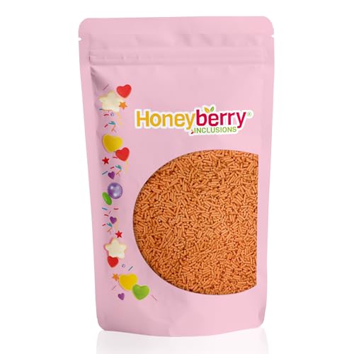 HONEYBERRY INCLUSIONS Tiras de azúcar naranja 200g   Espolvoreado de vermicelli comestible premium para hornear, decoración de cupcakes y pasteles, helado, postres y coberturas de decoración