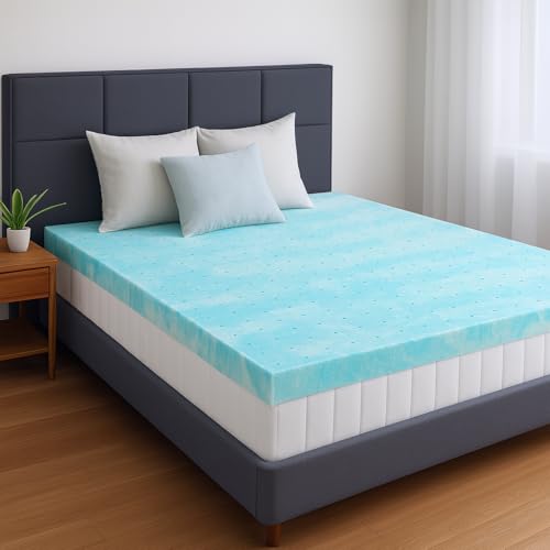 3 Inch Mattress Topper Twin, Gel Memory Foam Infused Bed Toppers, Ventilated Soft Mattress Pads for Pressure Relief, CertiPUR-US Certified, Blue