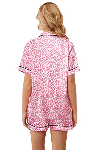Image of Umeyda Women & Girls Pajamas Set, Soft Satin Lightweight Silk Button-Down Top with Shorts 2 Piece PJS for Mom Boys Kids Gifts