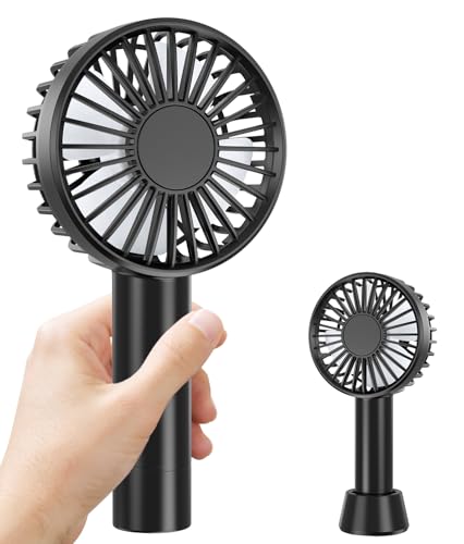 PALATALA Ventilador de Mano, 5 Velocidades Ventilador Portátil USB Recargable con Base y Cordón, Potent Fan para Viajes, Camping, Oficina, Festival de Música, Exterior