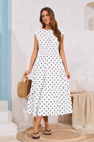 Image of calbatic Women Pleated Ruched Tiered Maxi Dress Sleeveless Patchwork Ruffle Hem A Line Flowy Summer Elegant Long Dress