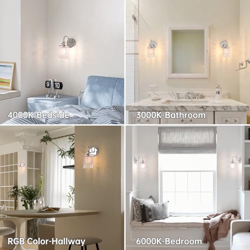 Image of Shenmoyl Set of 2 Crystal Battery Operated Wall Sconce, Rechargeable Battery Powered Wall Lamp with Remote Control, Modern Dimmable Wall Lights for Bedroom Bathroom(Pink, Silver Base)