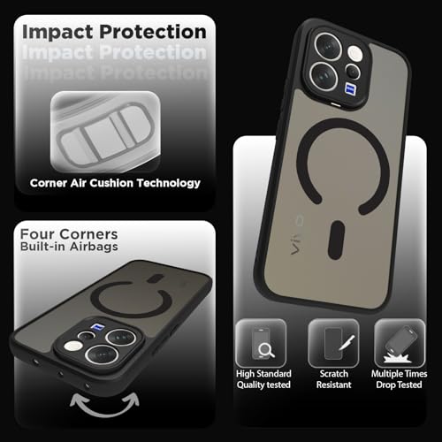 Image of RIGGEAR Shockproof Sleek Hybrid Armor Magnetic Back Cover Case Compatible with MagSafe Accessories for Vivo V70 / V70 Elite 5G (Smoke Black Matte PC + Black TPU Bumper)