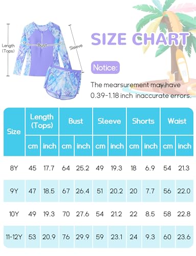 Image of Happy Cherry Girls Two Piece Rash Guard Swimsuit Floral UPF 50+ Swim Set Summer Beach Swimwear 8-12T