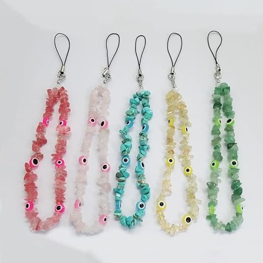 Miniatura 3 de Y2K Colorful Evil Eye Natural Gemstone Crystal Phone Charm Beaded Phone Lanyard Wrist Strap