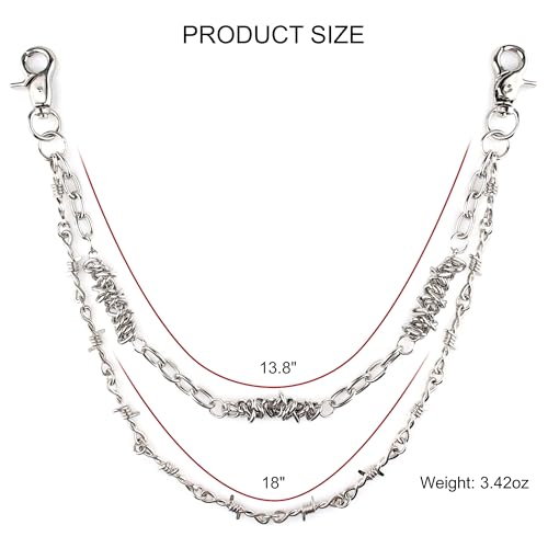 Layered Punk Pants Chain for Men Women, Gothic Hip Hop Jean Chain Wallet Chain Biker Trouser Chain Barbed Wire Chain, Goth Emo Fashion Keychain Accessories - Thumbnail 3