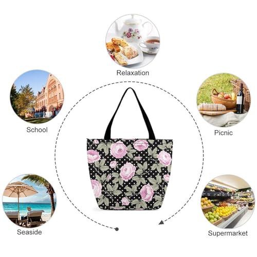 Sac de shopping pour femme grand volume fleur à pois - Résolvez le manque de place - 5