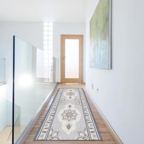 Alfombra de pasillo gris vintage antideslizante lavable de 60x200 cm 6