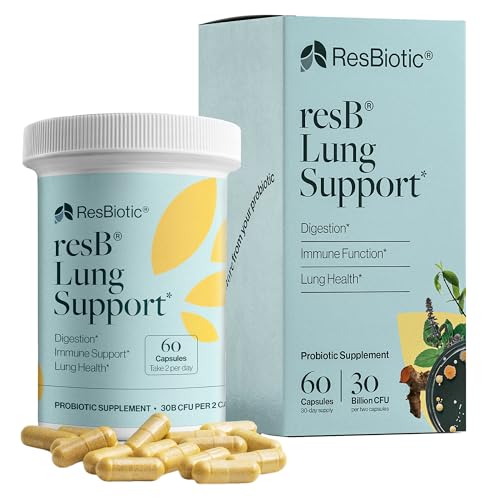 resB Lung Support Probiotic Supplement - Lung Health Supplement for Smokers, Gut Health, Immune & Digestive Support, Respiratory Care, Holy Basil & Turmeric, Clinically Trialed - 60 Capsules