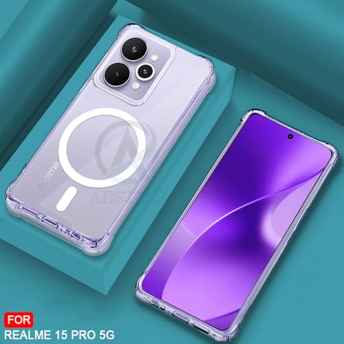 Image of AESTMO Clear Back Cover for Realme 15 Pro 5G | 360 Protection | Transparent Back Cover for Realme 15 Pro 5G (PC + TPU, Compatible with MagSafe Accessories, Transparent Bumper)