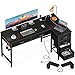 Coleshome 61 Inch L Shaped Desk with Drawers, Computer Desk with Power Outlets, Home Office Desk with 6 Drawers, Reversible Corner Desk for Small Space, Study Work Table with Hook, Black