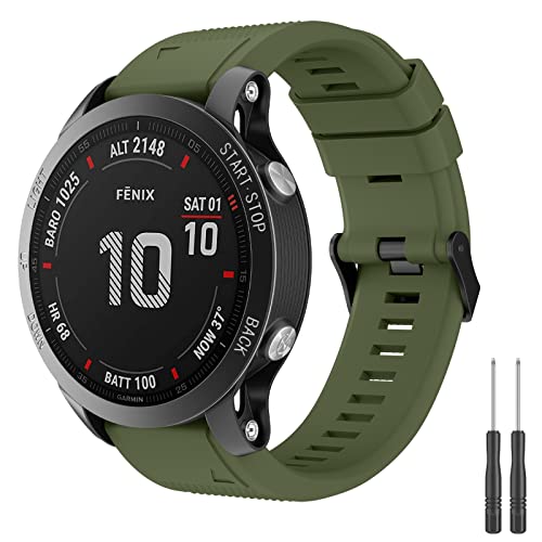 Mugust Correa para Garmin Fenix 6/Fenix 6 Pro/Fenix 5/Fenix 5 Plus/Fenix 7,22mm Liberación Rápida Silicona Pulseras de Repuesto para Forerunner 935/945/Approach S60/S62/Quatix 5(Verde)
