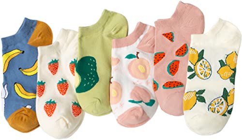 ACCFOD Cute Ankle Socks for Women Aesthetic Funny Fun No Show Low Cut Socks for Girl Women Teen 5-9 - Fruit Strawberry