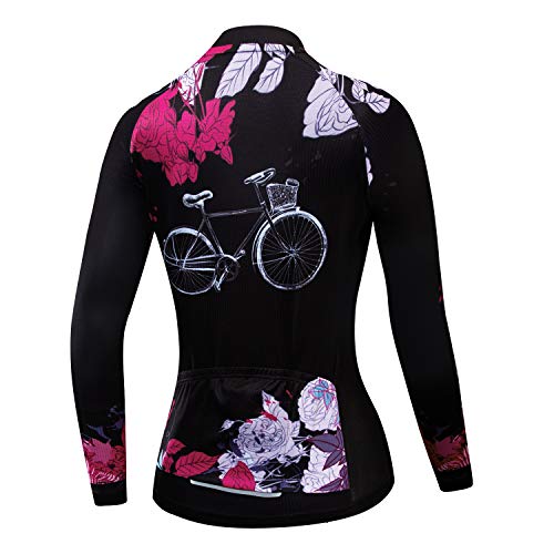 Women's Cycling Jersey Long Sleeve Bike Jacket Biking Shirt Bicycle Clothing Breathable Black Red Size S - Thumbnail 3