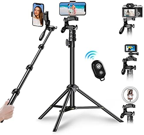 APEXEL 70" Cell Phone Tripod, Selfie Stick Tripod with Remote for iPhone, 360° Portable Camera Stand Fit for GoPro Pole/iPhone/Android/Camera/Ring Light, Live Stream/Vlogging/Photography.