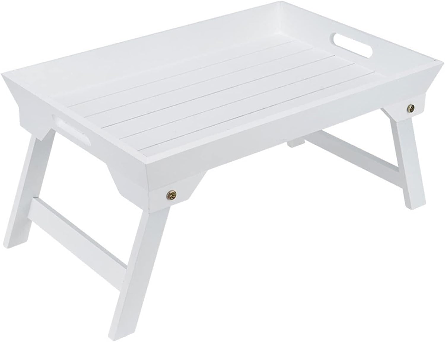 Camp Table Portable Bamboo Folding Tray, White, for Breakfast, Laptop, Picnic, Coffee