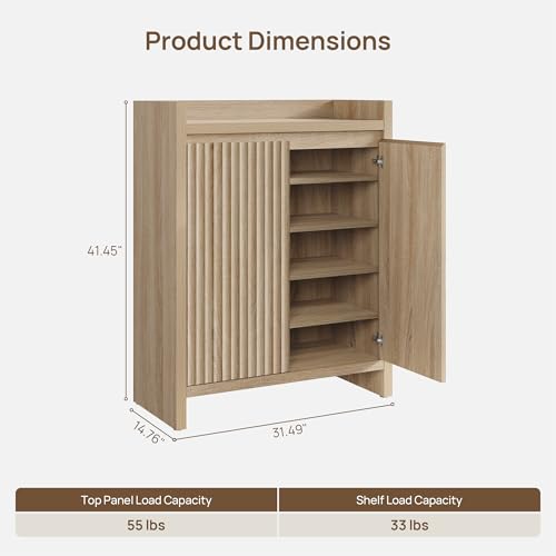 Image of SICOTAS Fluted Shoe Storage Cabinet for Entryway with Adjustable Shelves | 6-Tier Shoe Rack 24-Pair Shoes Organizer