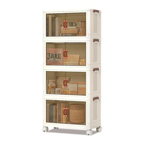 GarveeHome Cajas de almacenamiento con tapa, cajas de almacenamiento apilables de plástico de 4 niveles con 1 tapa de 80 l/nivel, contenedores de almacenamiento plegables con ruedas, organizador de