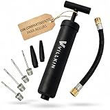 Villkin Inflador para Pelotas con Compartimento para Agujas - 4 Agujas de Metal, 2 Boquillas de Plástico, Manguera Flexible - Fútbol, Baloncesto, Voleibol, Balonmano - Negro