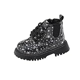 NSICBMNO Mädchen Stiefeletten Schnürschuhe Schulschuhe Parkly Prinzessin Stiefel Combat Chunky Boot Kunstleder Schuhe Goth Boot Mädchen Reitschule 1-6 Jahre, B Schwarz, 29 EU