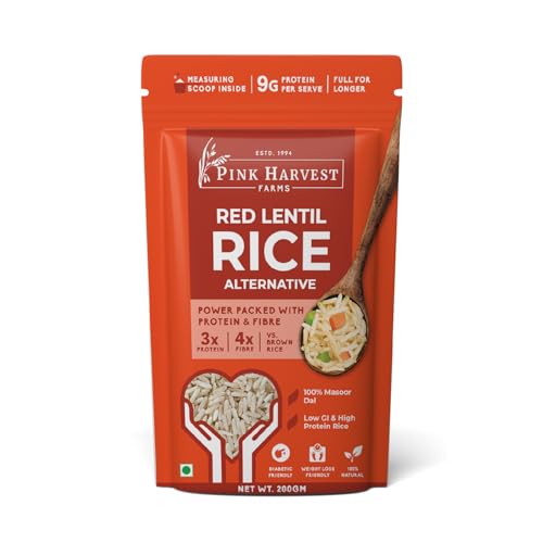 Image of Pink Harvest Farms Red Lentil Rice Alternative, 200g | Diabetic-Friendly | High Protein | Low GI | Gluten-Free | Plant-Based | Healthy Rice Substitute (Pack of 1)