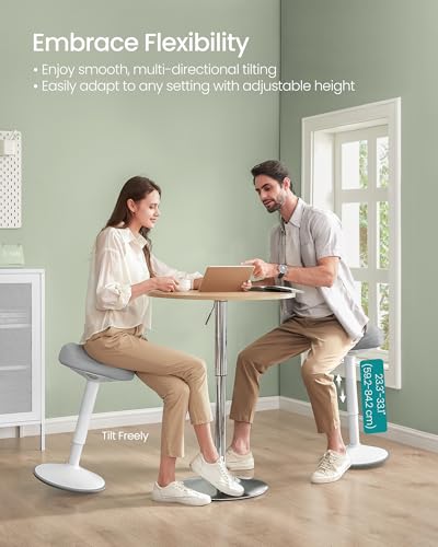 Image of SONGMICS Ergonomic Wobble Stool, Height Adjustable Standing Desk Stool 23.3-33.1 Inches, Swivel Balance Chair with Non-Slip Base, Saddle Seat, for Active Sitting, Office, Home, Dove Gray UOSC008G01