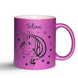 Mein Zwergenland glitzernde Tasse 300ml Einhorn Beauty Lila Glitzer personalisierbar, Glitzertasse mit Name bedruckt, Namenstasse