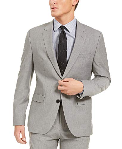 Hugo Boss Men's Modern Fit 2 Piece Set Luxurious Business Suit 100% Virgin Wool By Hugo (Light Gray,46 Regular Usa Jacket / 40 Waist Pants) #TOP2