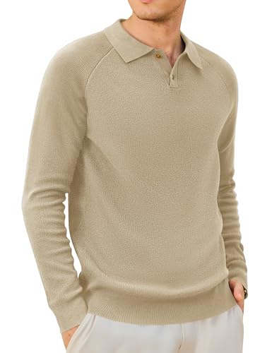 MAGNIVIT Mens Long Sleeve Knit Polo Shirts Casual Raglan Sleeve Sweater 2-Button Down Anti-Pilling Golf Shirts