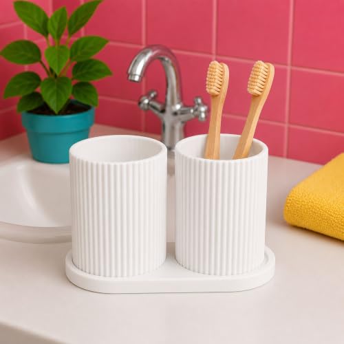 Image of Tooth Brush Holder Bathroom | Brush Holder for Bathroom | Toothbrush Holder & Brush Stand | Bathroom Accessories Organizer | Toothbrush Stand, Comb Holder | (White)