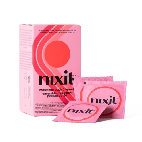 nixit Condoms | Ultra-Thin & Lubricated | No UTI Causing Chemical Irritants | Free from Toxins, Parabens, Spermicide, Glycerin & Fragrances | Vegan-Friendly Latex | 53mm Wide, 190mm Long (24 Count)