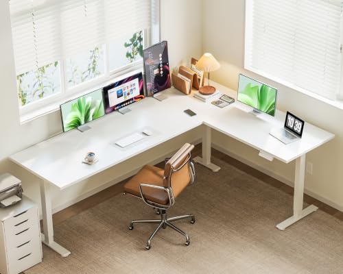 Image of Casaottima 79 Inch L Shaped Electric Standing Desk, Home Office, White