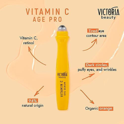 Victoria Beauty Vitamin C Eye Serum Roller - for Dark Circles Puffy Eyes and Eye Bags - with Retinol and Vitamin E - 94% Natural, 15ml - Image 3